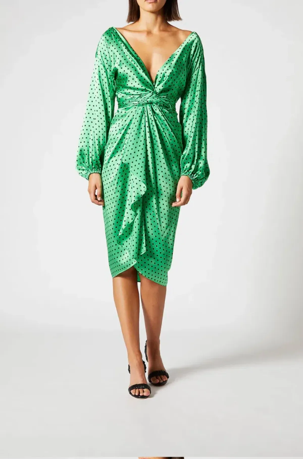 Scanlan Theodore Silk Spot Wrap Dress Green Size 10 - Image 4