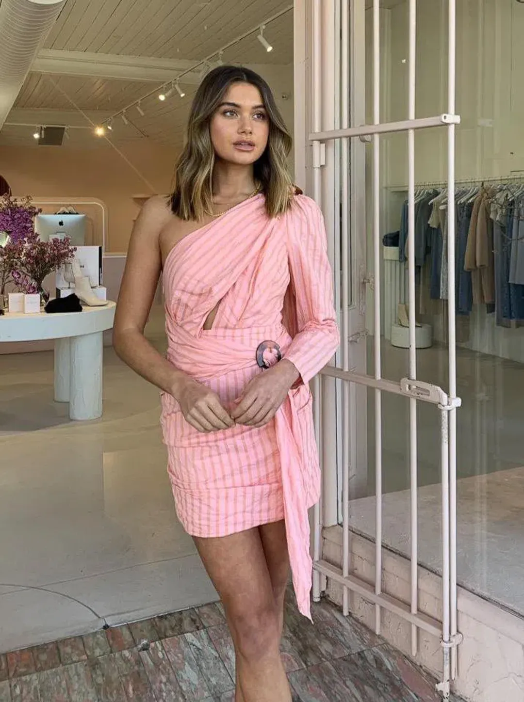 Significant Other Neave One-Shoulder Mini Dress - Peach - Size 10 for rent on The Volte - main image