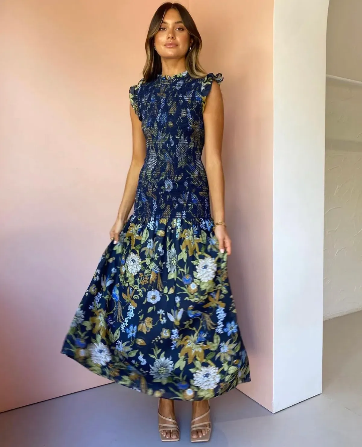 Sir the Label Diana Smocked Midi Dress Print Size 6 - Image 2