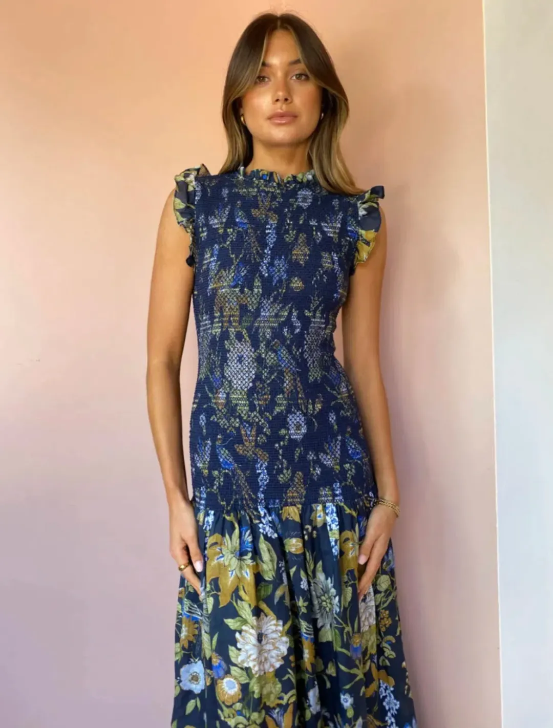 Sir the Label Diana Smocked Midi Dress Print Size 6 for rent on The Volte - main image