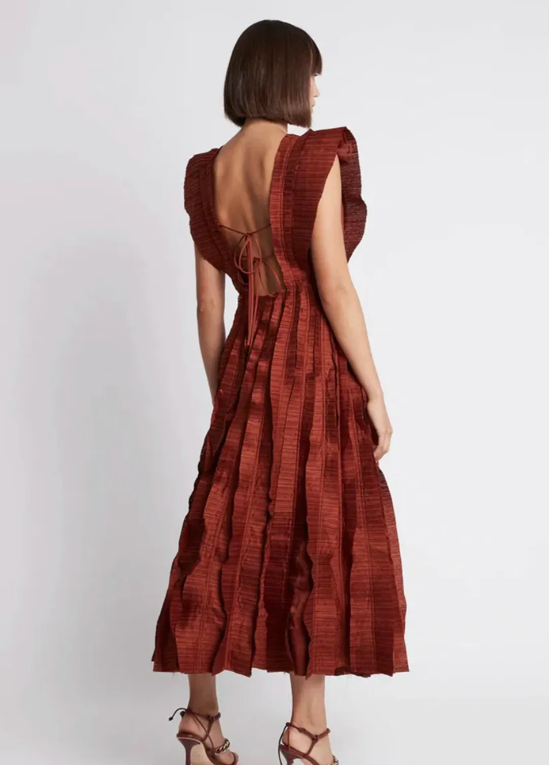 Aje Hybrid Midi Dress Burgundy Size 8  for rent on The Volte - main image