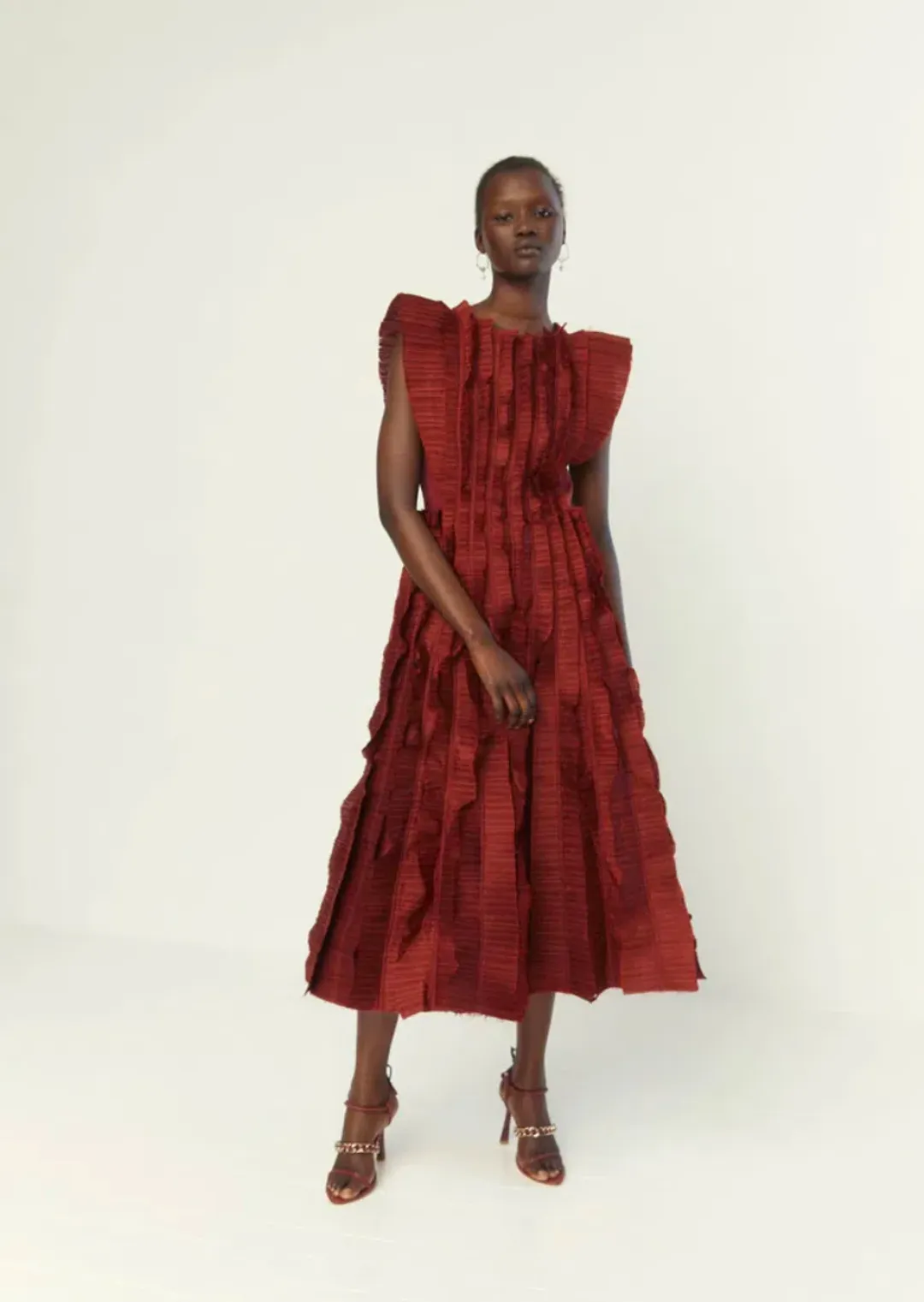 Aje Hybrid Midi Dress Burgundy Size 8  for rent on The Volte - main image