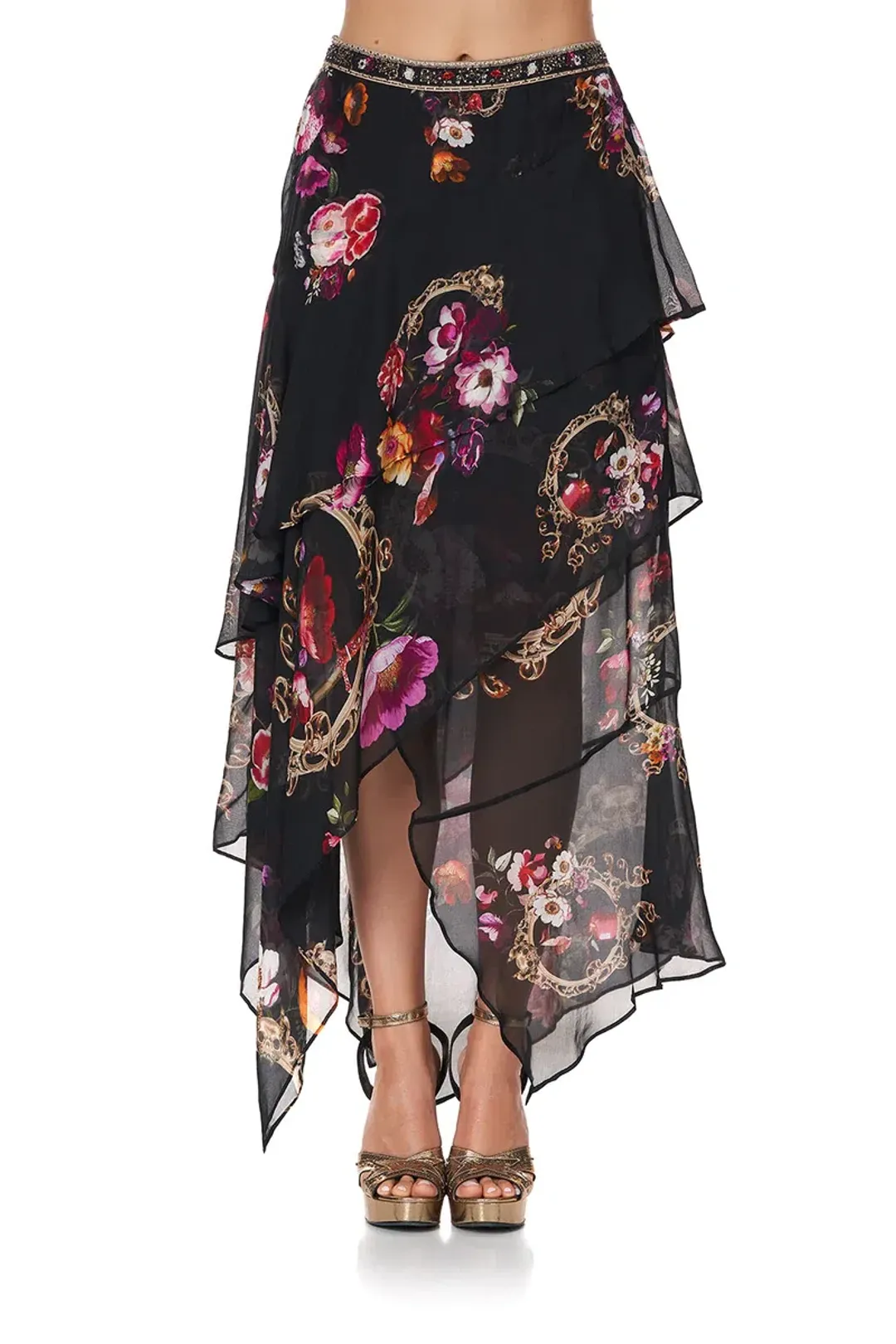 Camilla Asymmetrical Ruffle Skirt Mirror Mirror Print Size S for rent on The Volte - main image