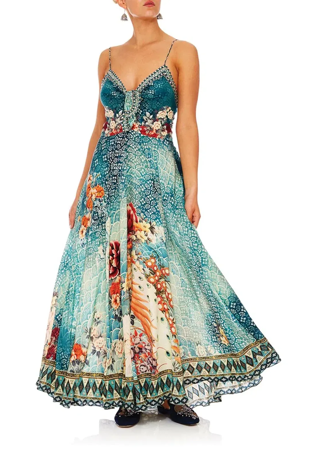 Camilla Long Dress With Tie Front Her Heirloom Print Size S for rent on The Volte - main image