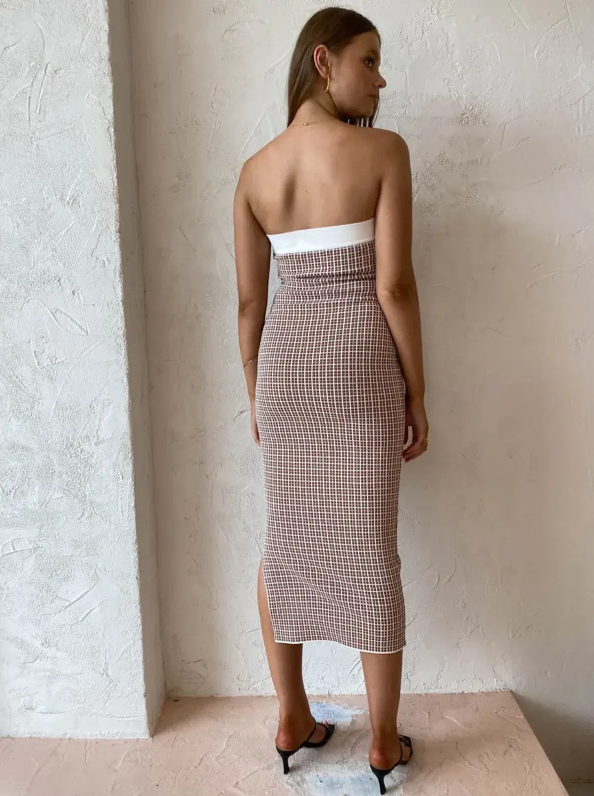 By Johnny Isabella Check Strapless Knit Print Size 6 - Image 4