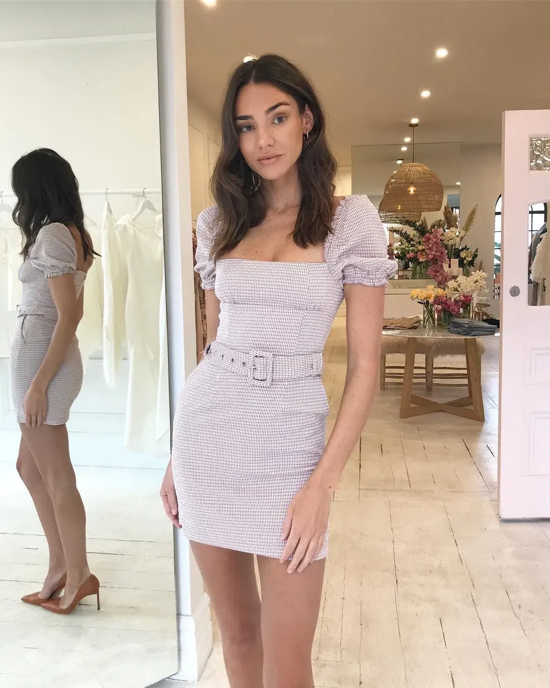 Hansen and Gretel Carlisle Dress in Blush Check Size 8 for rent on The Volte - main image