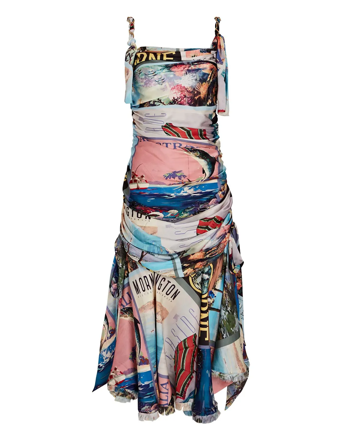 Zimmermann Postcard Draped Printed Silk Midi Dress Blue Size 1/Au 10 - Image 4