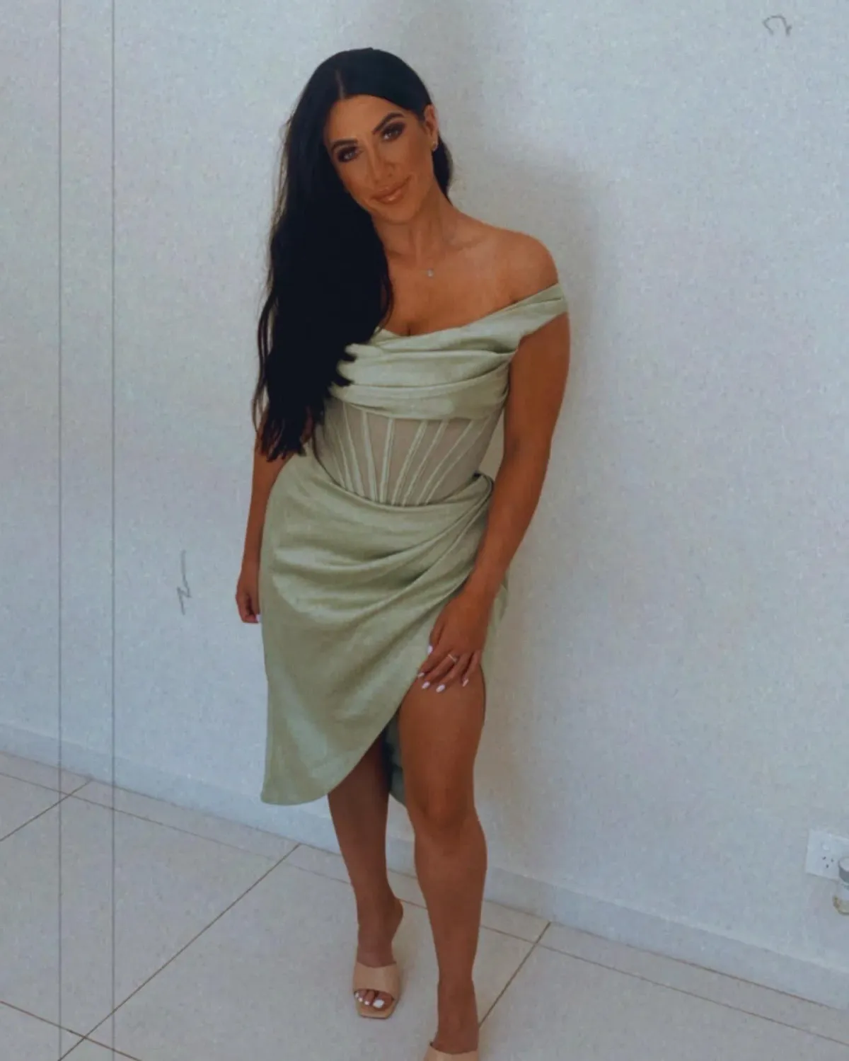 House of CB Lulu Asymmetric Drape Corset Midi Dress Green Size 8  - Image 6