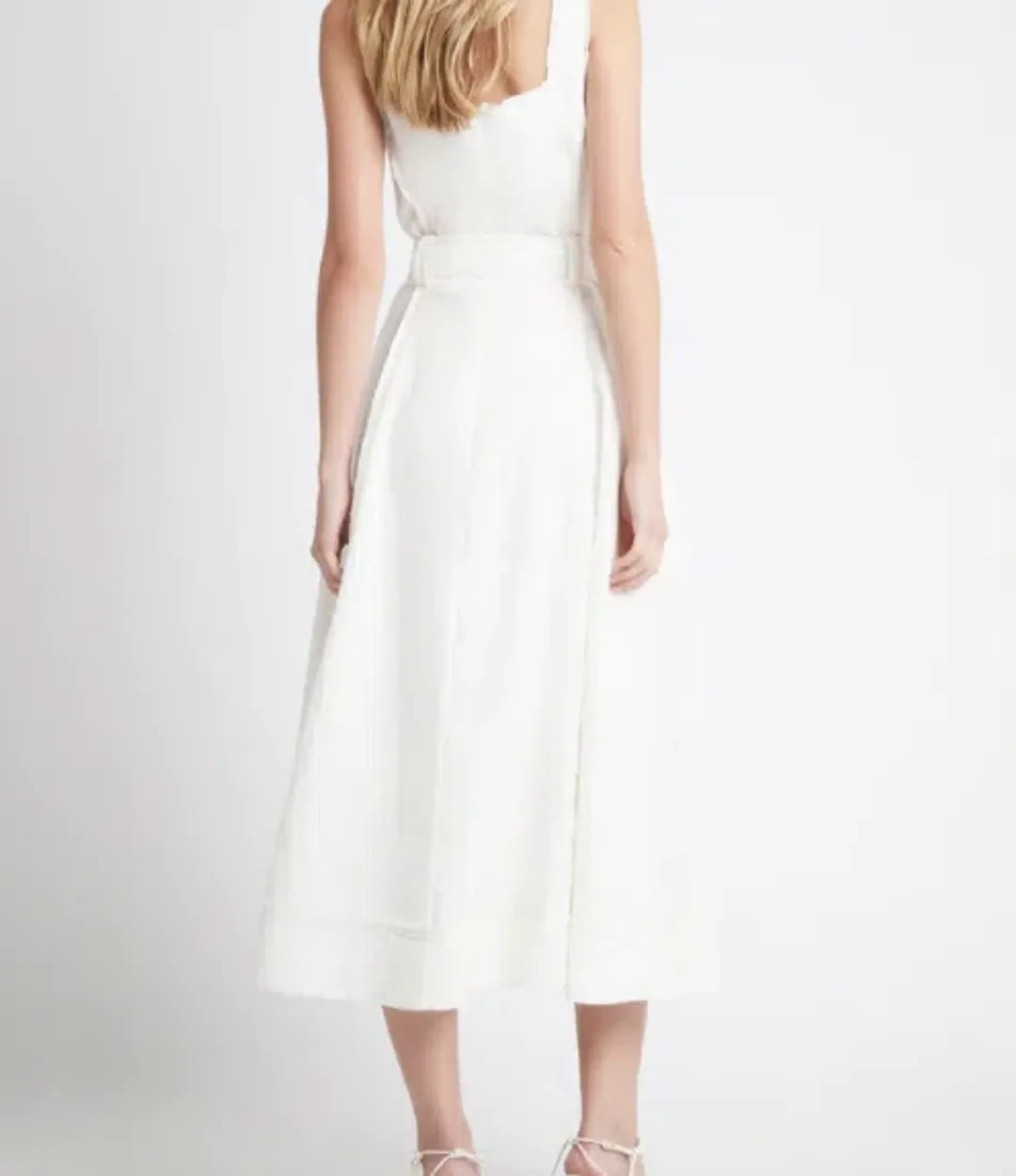 Aje Byblos Linen Belted Midi Dress White Size 6 for rent on The Volte - main image