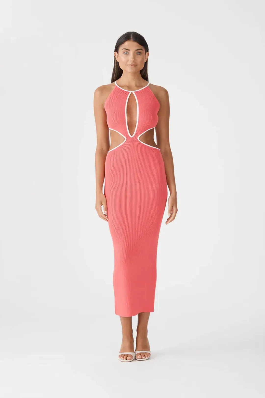San Sloane Adrian Rib Midi Dress Pink Size 8 for rent on The Volte - main image