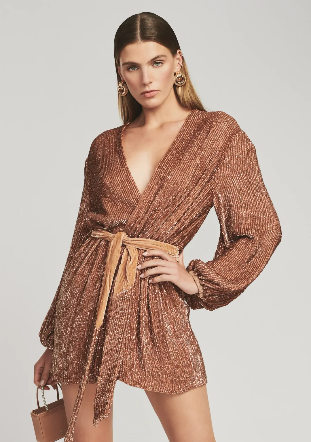 Retrofete Gabrielle Robe Dress in Bronze Sequin Size 12 for rent on The Volte - main image