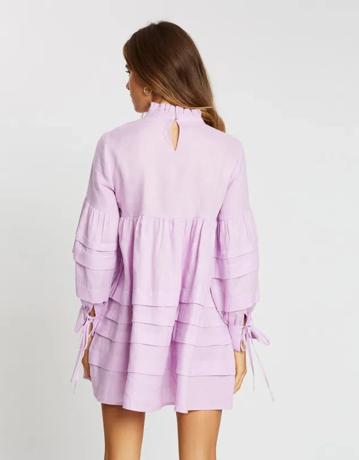 Aere Pleat Detail Linen Smock Dress Lilac Size 10 - Image 4