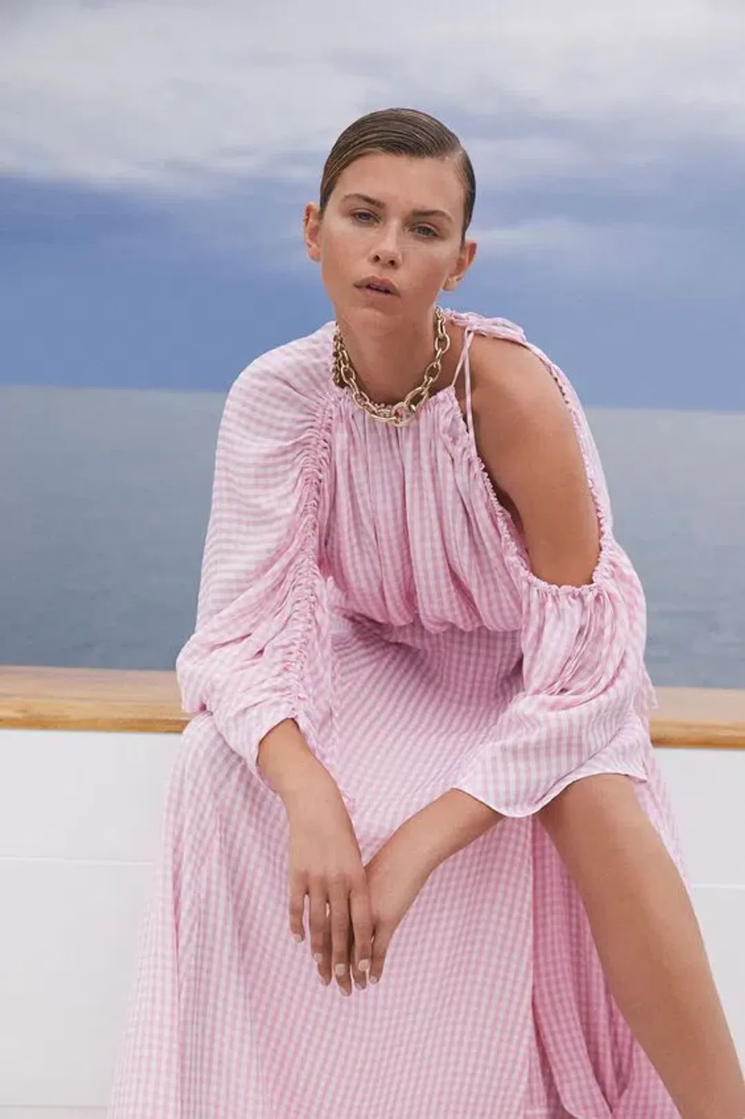 Scanlan Theodore Gingham Drawcord Top Pale Pink One Size for rent on The Volte - main image