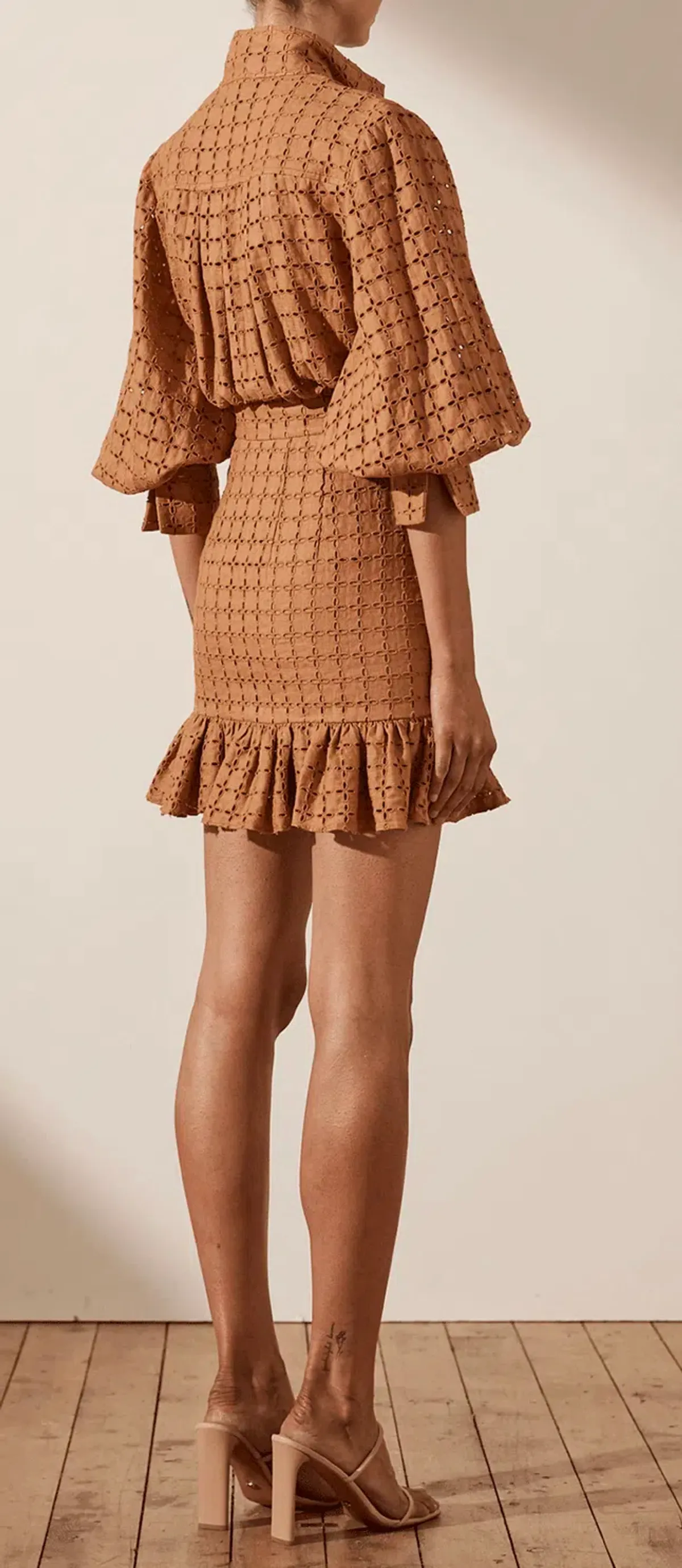 Shona Joy Penelope Balloon Sleeve Mini Dress Brown Size 6 - Image 4