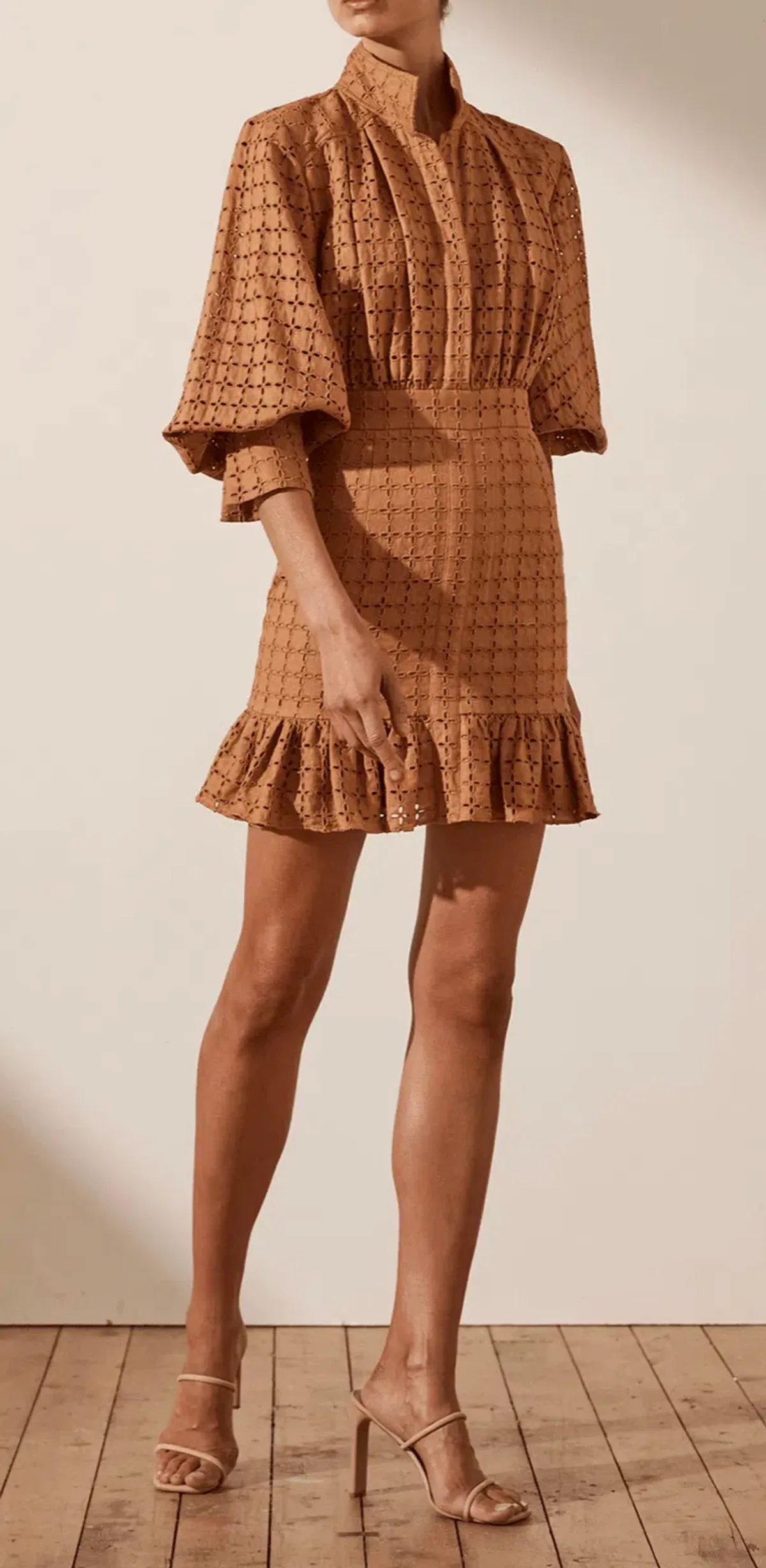 Shona Joy Penelope Balloon Sleeve Mini Dress Brown Size 6 - Image 2