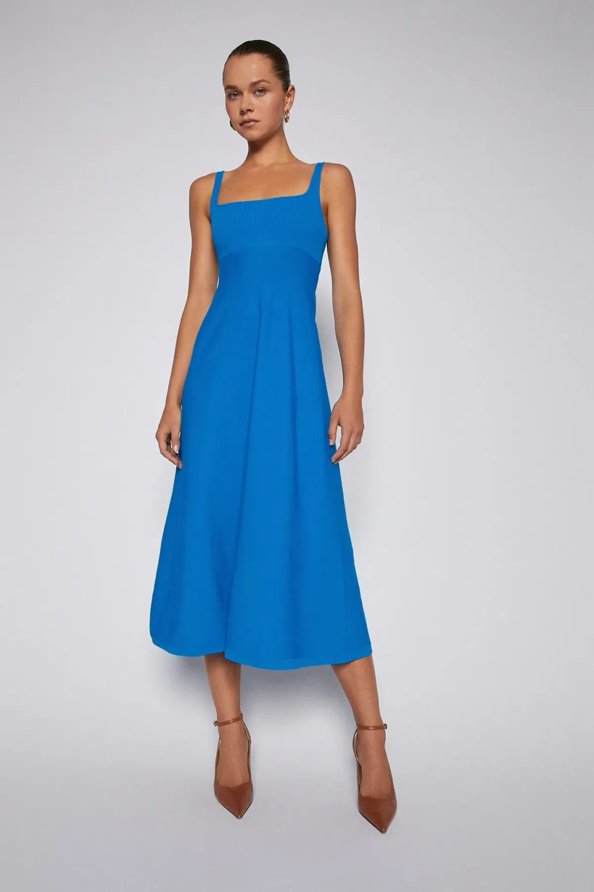 Scanlan Theodore Crepe Knit Square Neck Dress Azure Blue Size 6 - Image 1