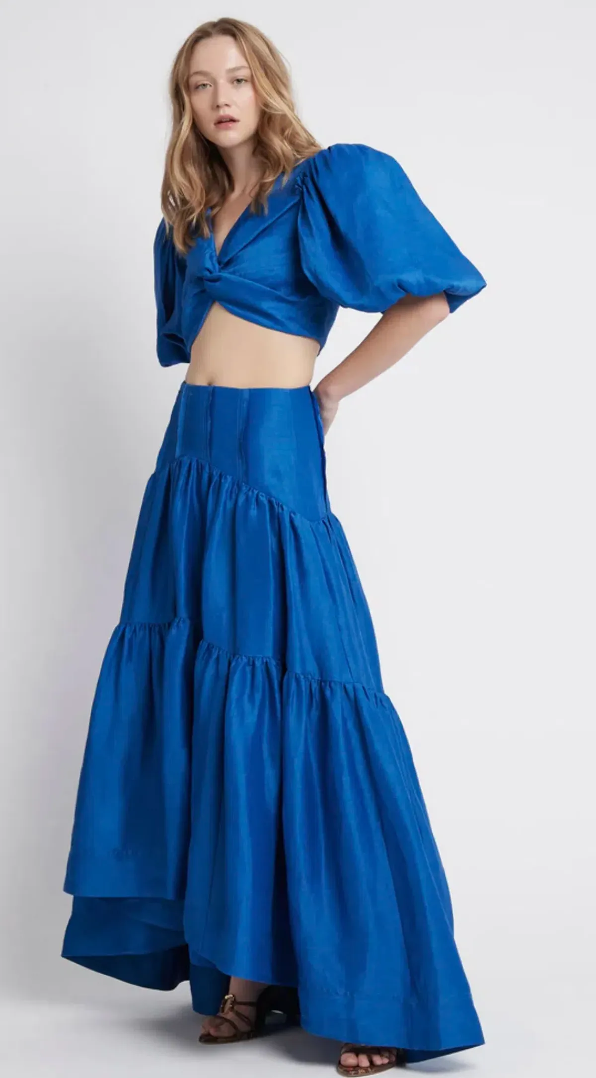 Aje Reverb Puff Sleeve Cropped Top and Midi Skirt Set Size 14 - Image 3