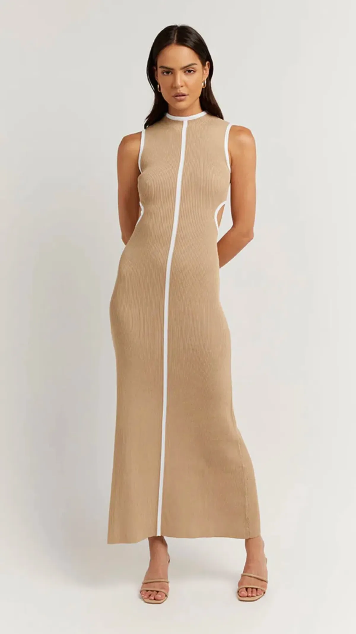 Dissh Binding Wheat Knit Midi Dress Nude Size 12 for rent on The Volte - main image
