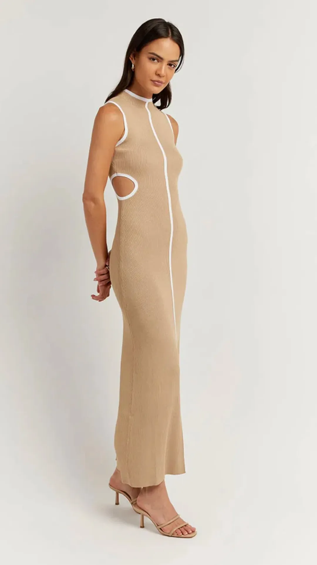 Dissh Binding Wheat Knit Midi Dress Nude Size 12 for rent on The Volte - main image