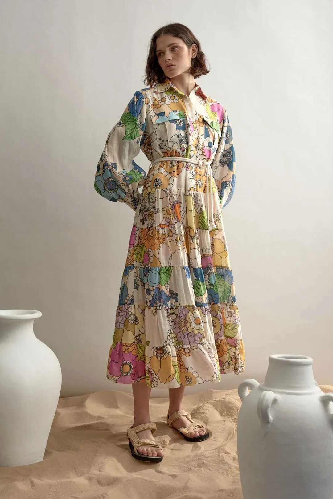 Alemais Farrah Tiered Shirt Dress Print Size 14  for rent on The Volte - main image
