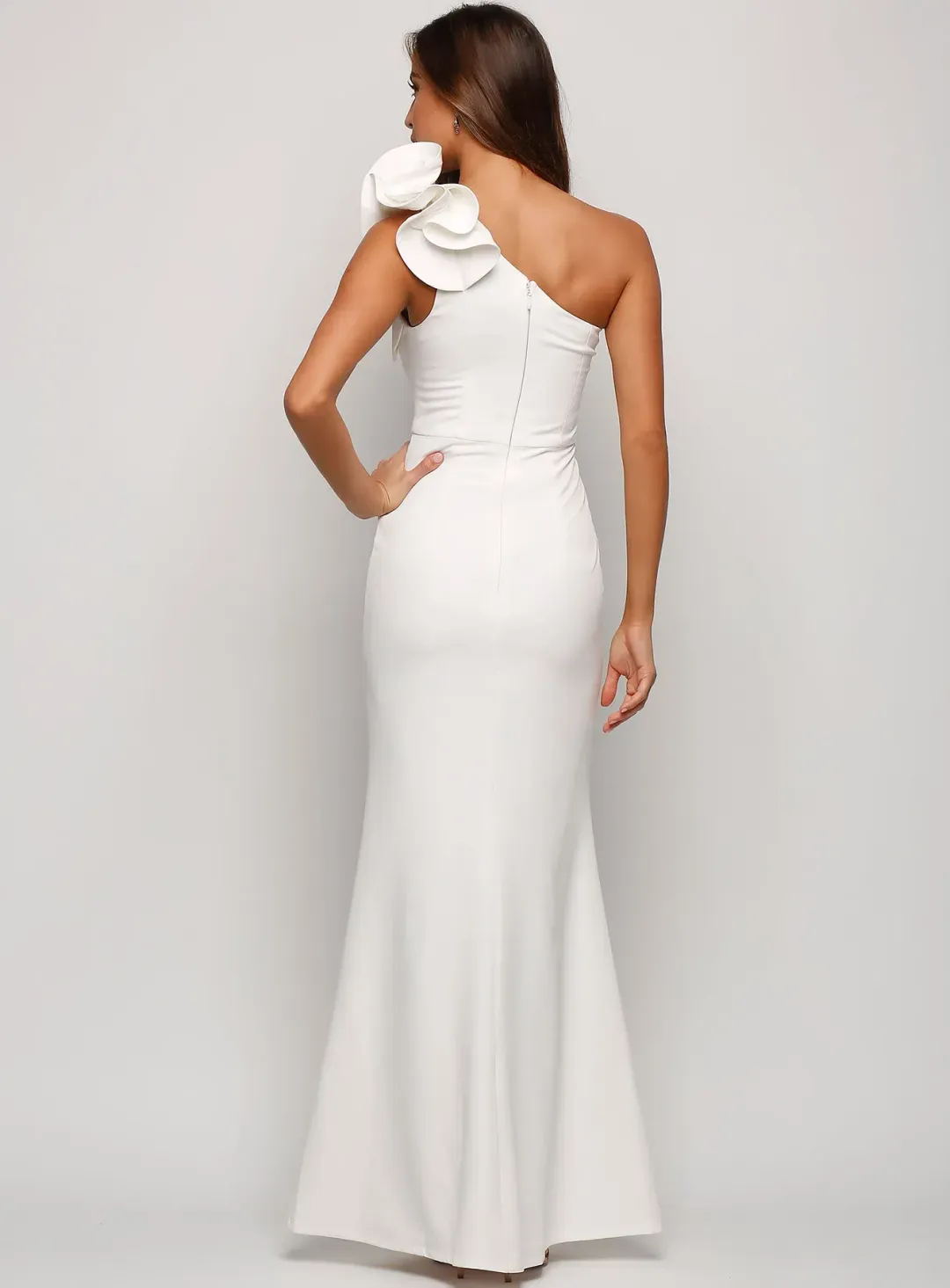 Bariano Sue Frill Shoulder Gown White Size 12 for rent on The Volte - main image