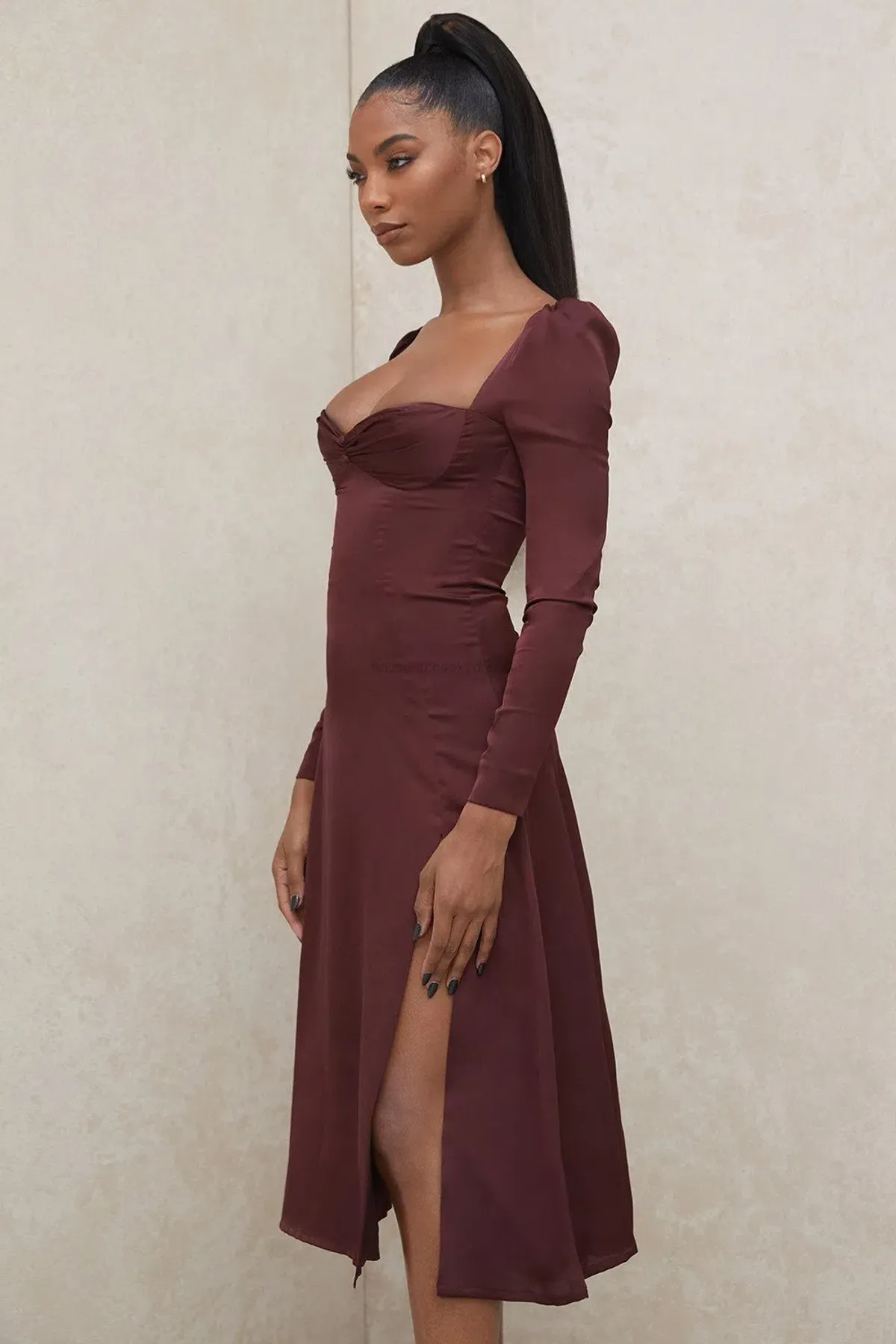 House of CB Arlinda Long Sleeve Midi Dress Brown Size 10 - Image 2