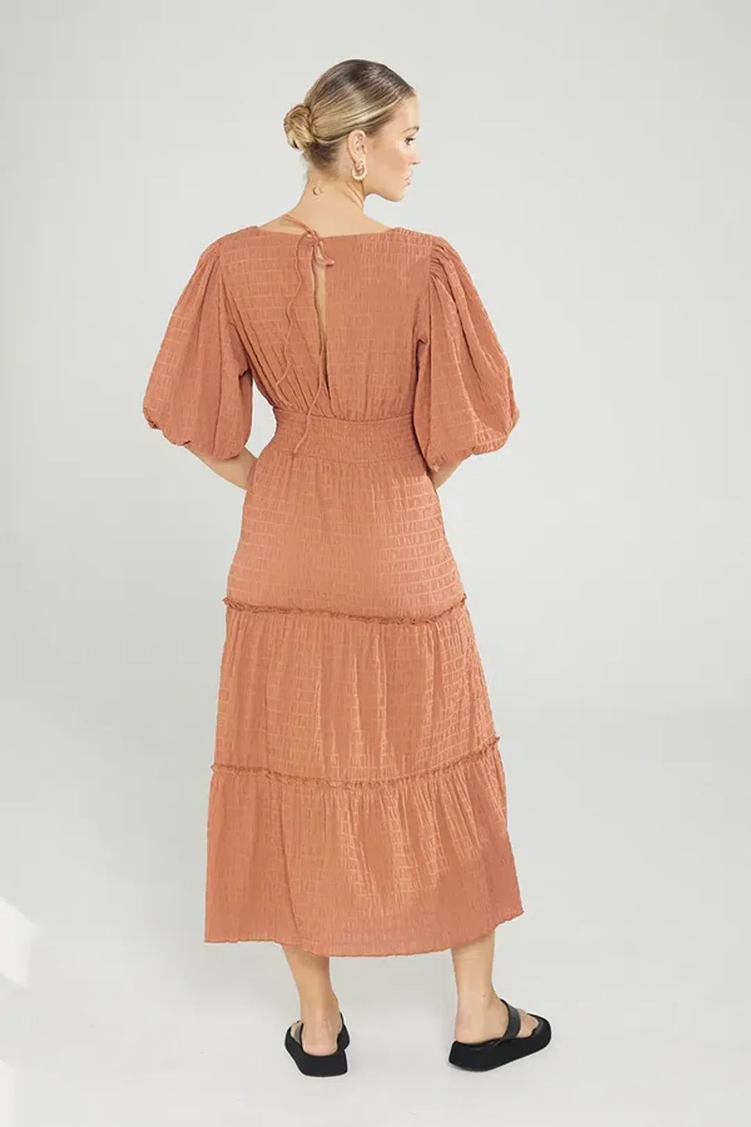 Sovere Reason Midi Dress in Cinnamon Brown Size 12 for rent on The Volte - main image