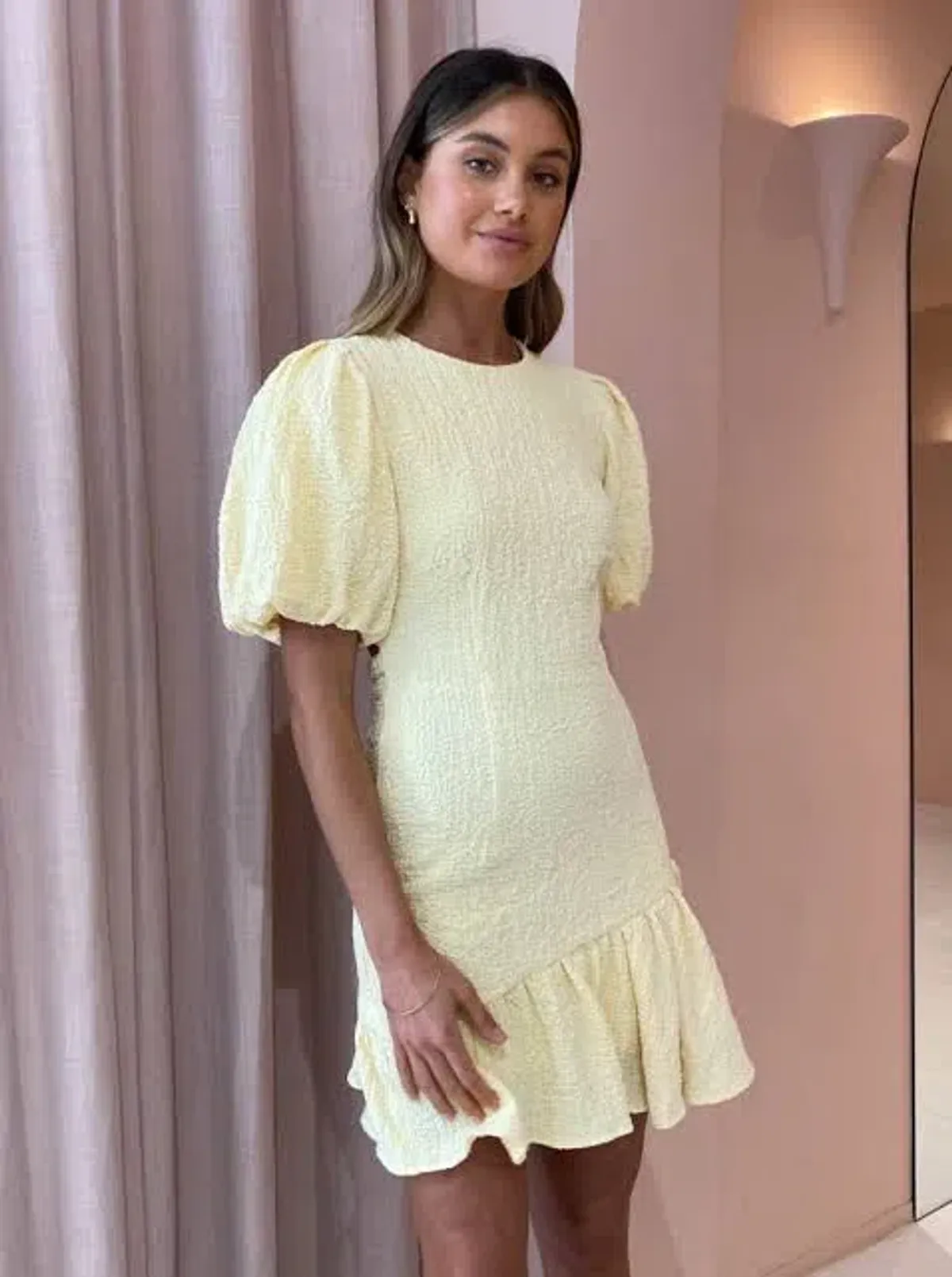 By Nicola Calypso Puff Sleeve Mini Dress Margarita Yellow Size 12 - Image 4