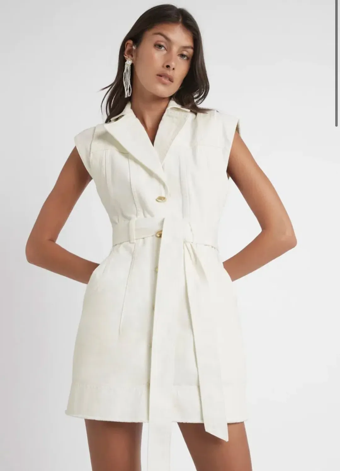 Aje Syros Denim Vest Dress White Size 8 for rent on The Volte - main image