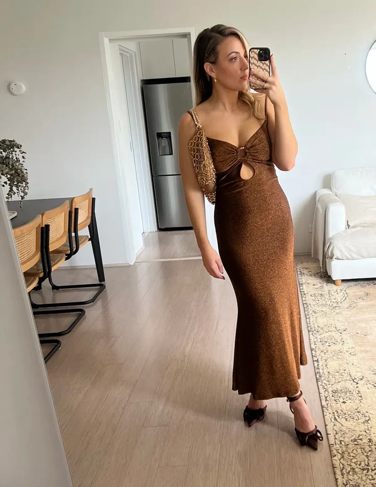 MISHA Josette Midi Dress Metallic Size 10/M - Image 3