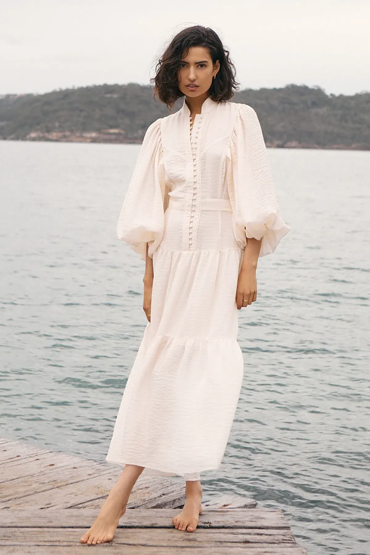 Shona Joy Charlotte High Neck Midi Dress Ecru Cream Size 14 - Image 5