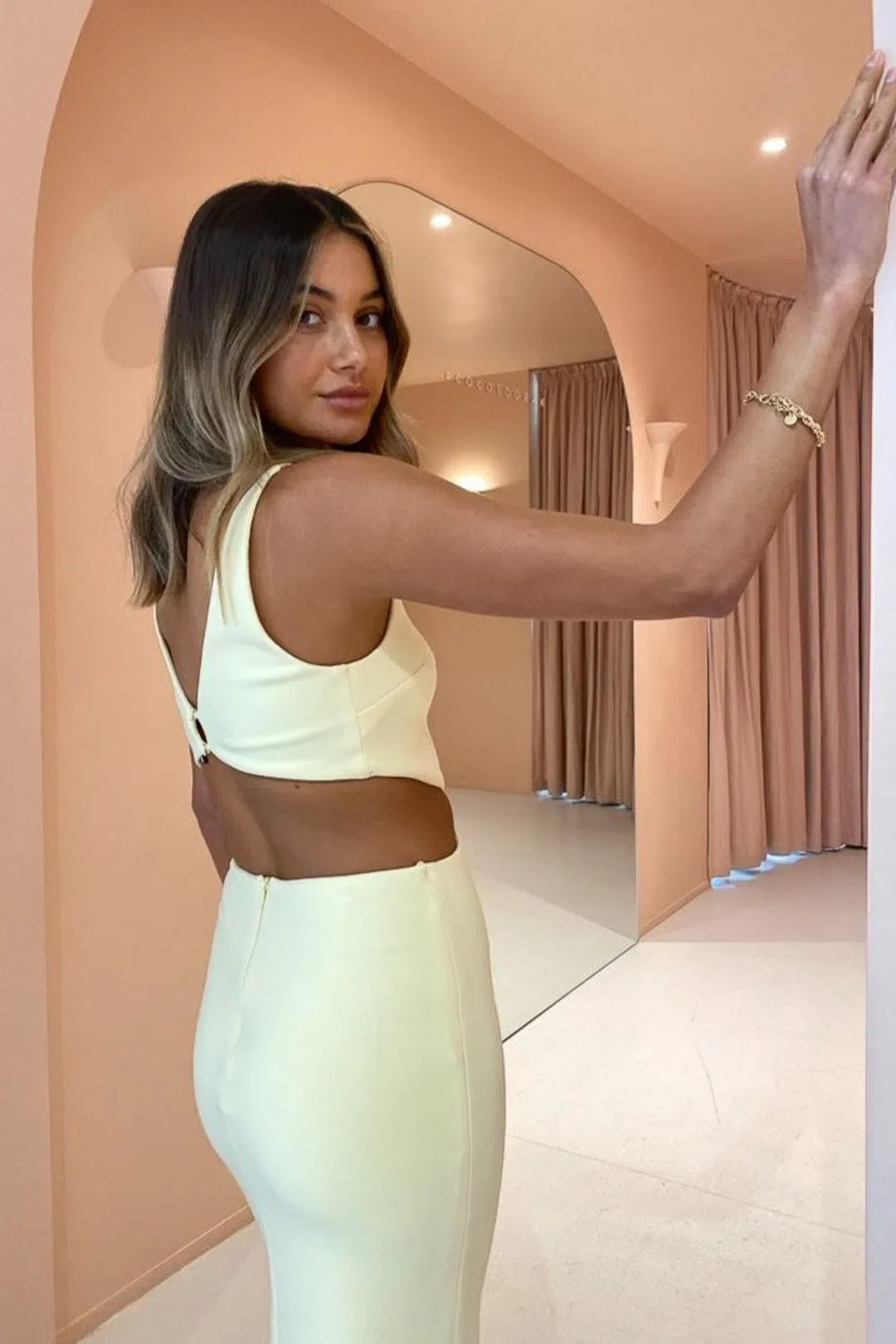 Bec & Bridge Scout Cut Out Midi Dress in Lemonade Size 10  for rent on The Volte - main image