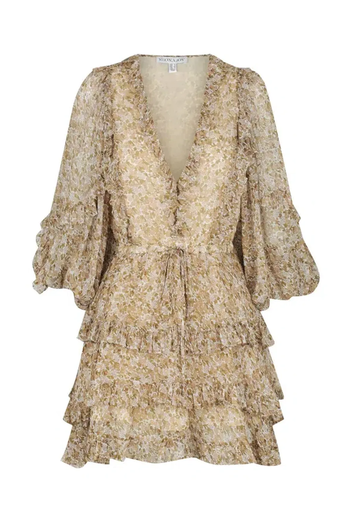 Shona Joy Ambar Balloon Sleeve Frill Mini Dress Brown Size 12  - Image 4