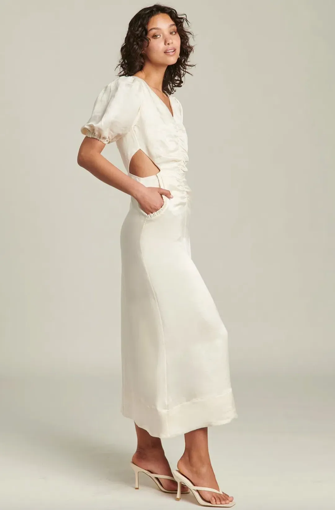 Ginia Indienne Silk Linen Midi Dress White Size 10 for rent on The Volte - main image