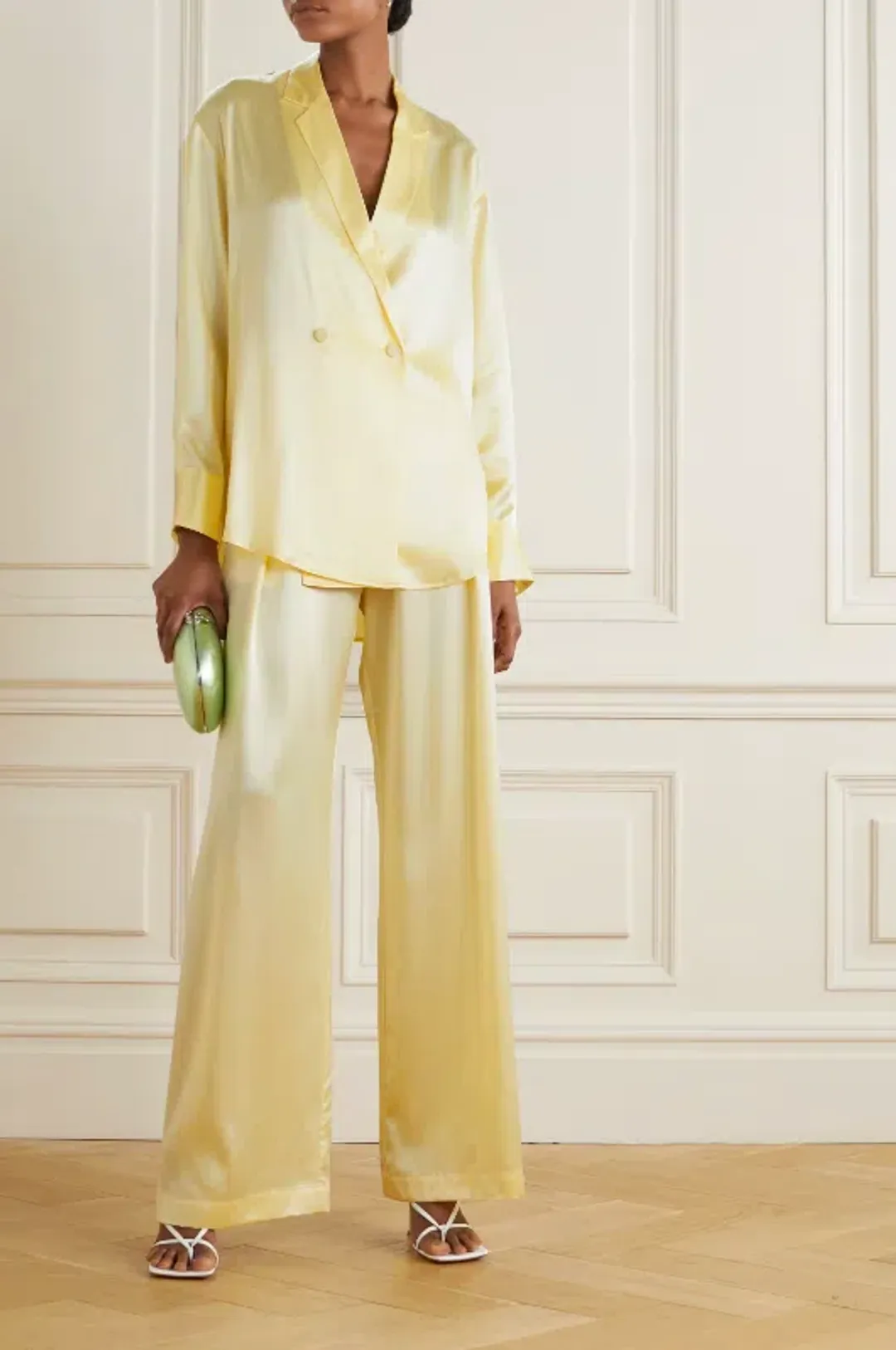 Michael Lo Sordo Relaxed Silk Boy Pants Pale Yellow Size AU 4 for rent on The Volte - main image