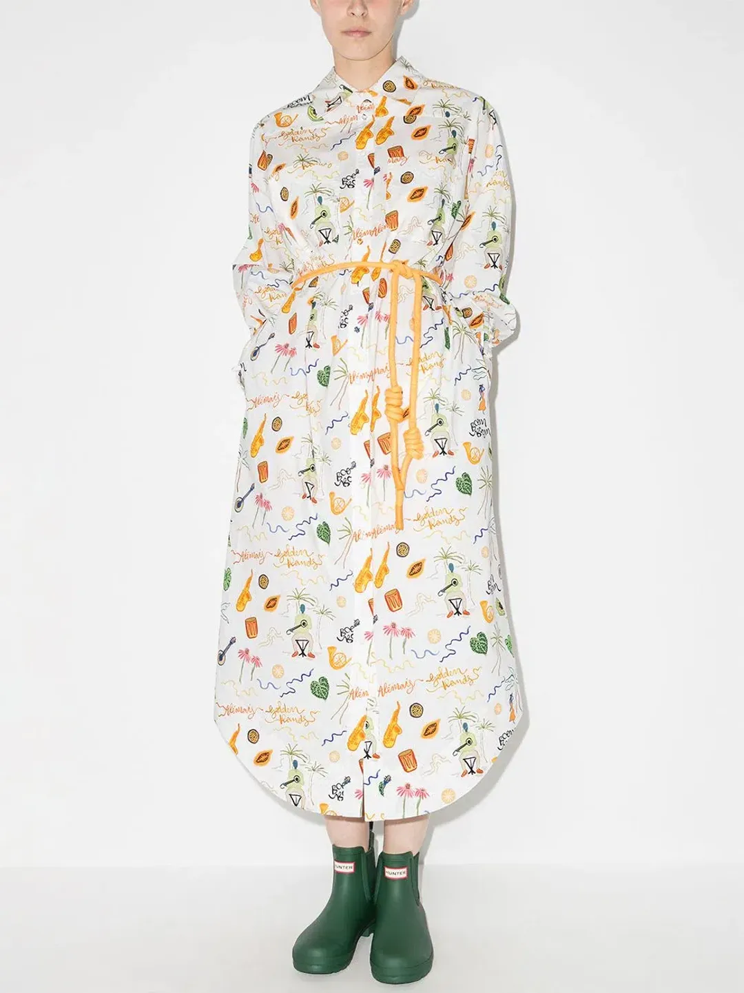 Alemais x Sam Pauletto Golden Hand Midi Shirt Dress Print Size 10 for rent on The Volte - main image