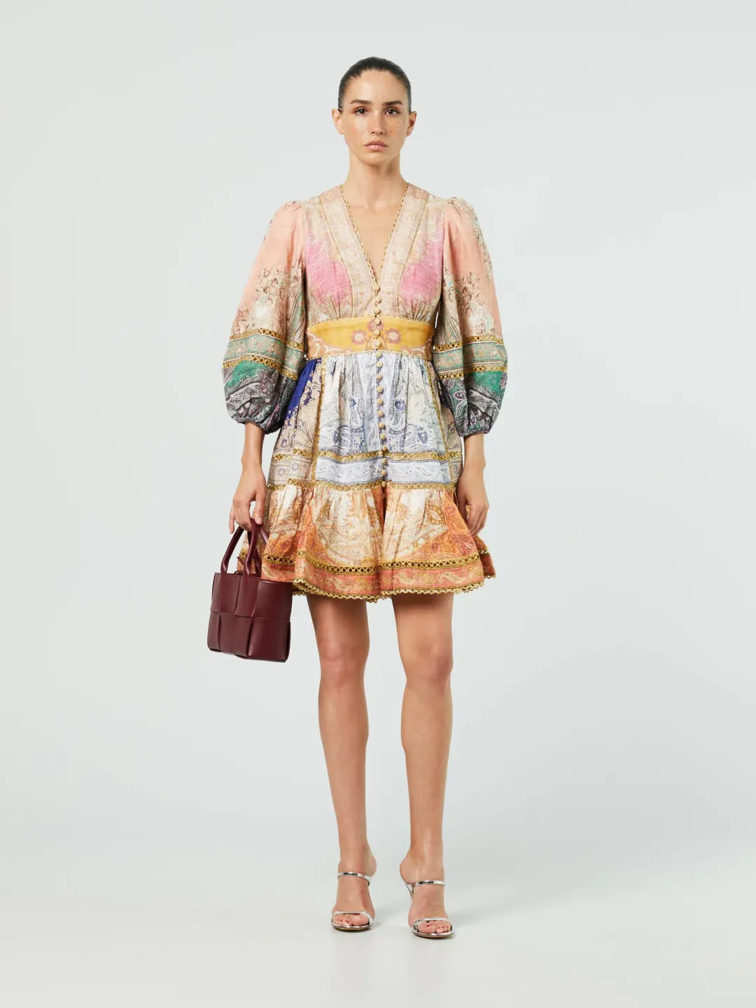 Zimmermann Anneke Lantern Mini Dress Spliced Size 0P / Au 6 for rent on The Volte - main image