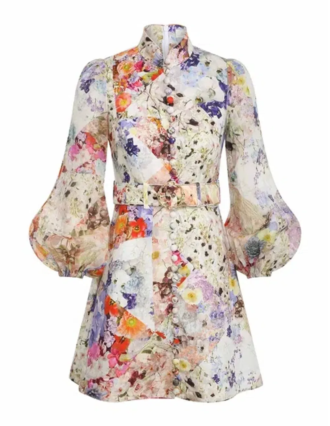 Zimmermann Prima Belted Mini Dress Patchwork Floral Print Size 0P/Au 6  for rent on The Volte - main image