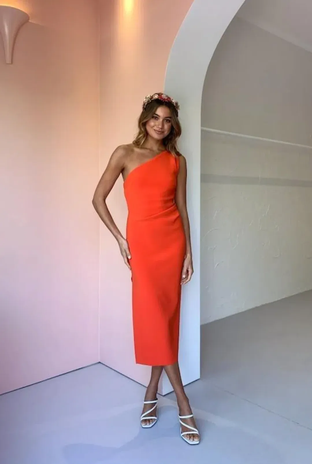 Bec & Bridge Ulla Asym Midi Dress Orange Size 6 for rent on The Volte - main image