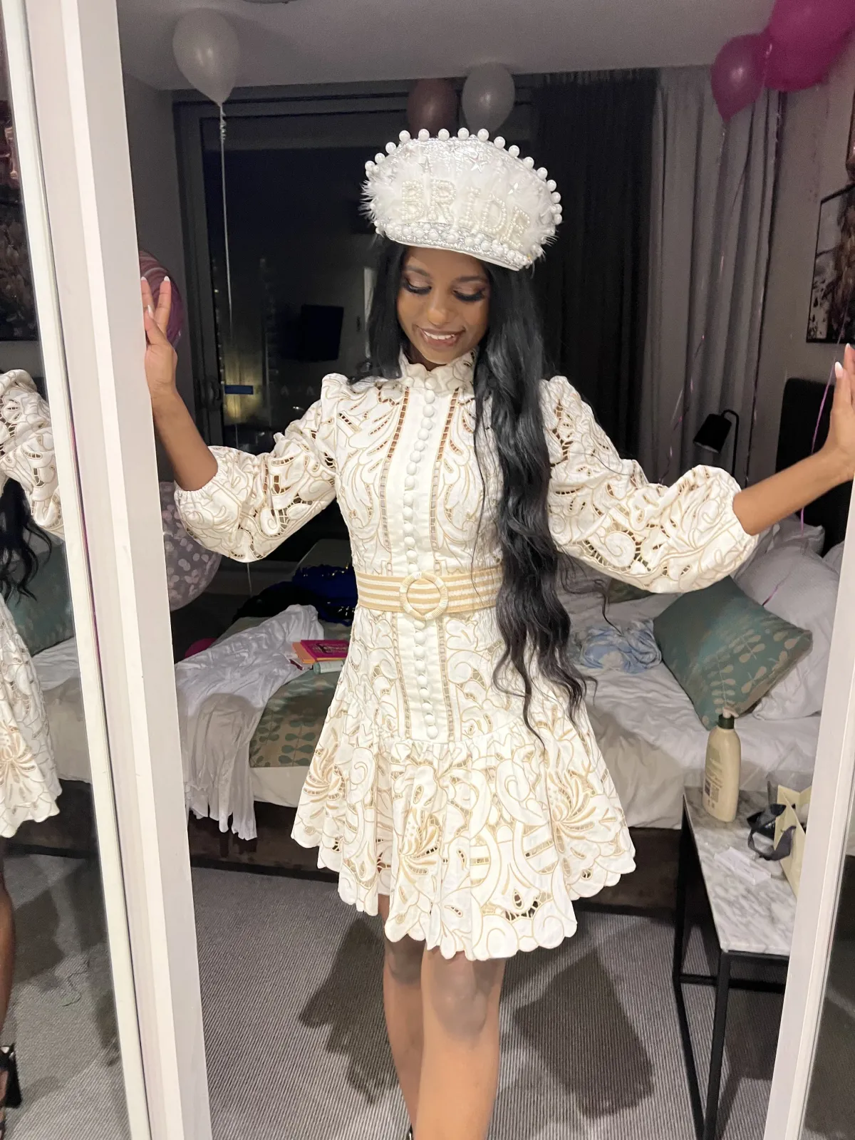 Zimmermann Edie Floral Belted Mini Dress Ivory Size 0P / AU 6 - Image 4