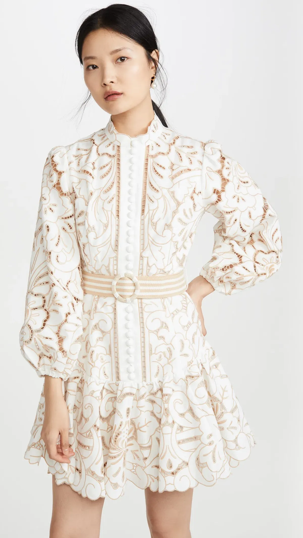 Zimmermann Edie Floral Belted Mini Dress Ivory Size 0P / AU 6 - Image 6