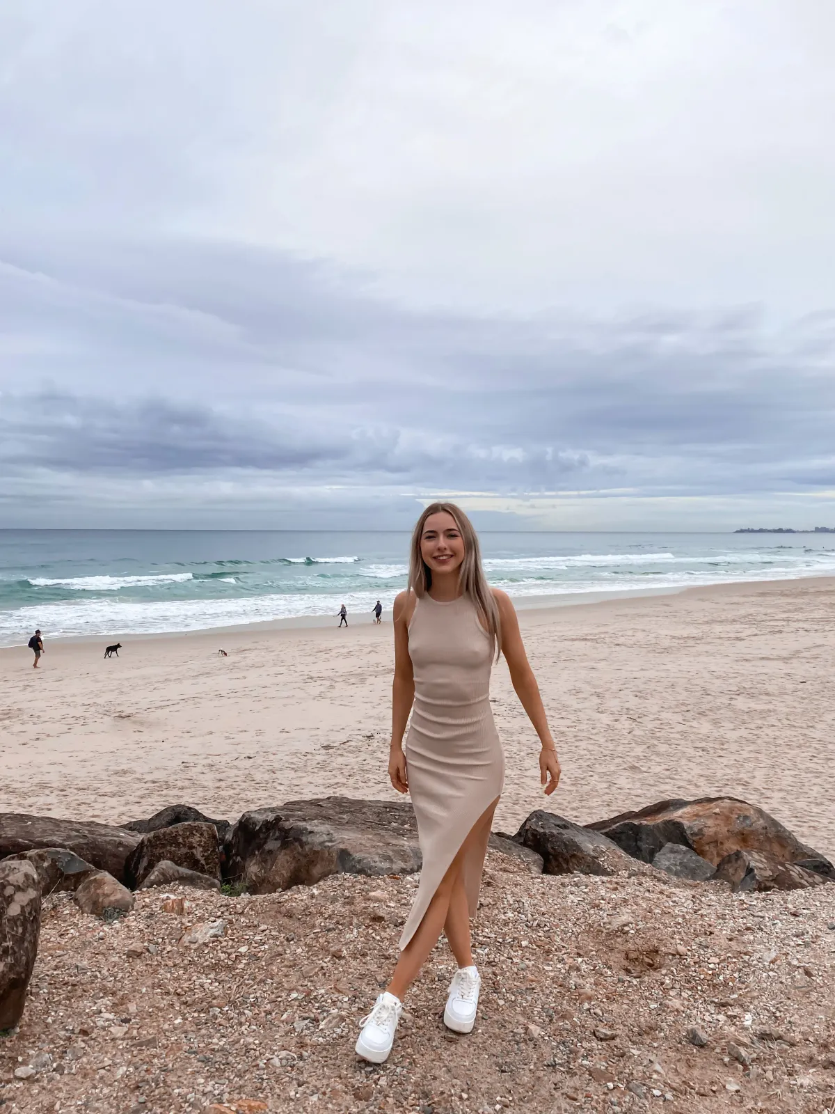 Perfect Stranger No Love Knit Midi Dress Nude Size 6 - Image 1