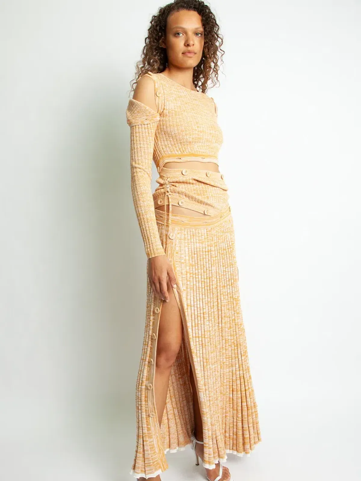 Christopher Esber Deconstruct L/S Dress Dune Marle Yellow Size 6 - Image 1