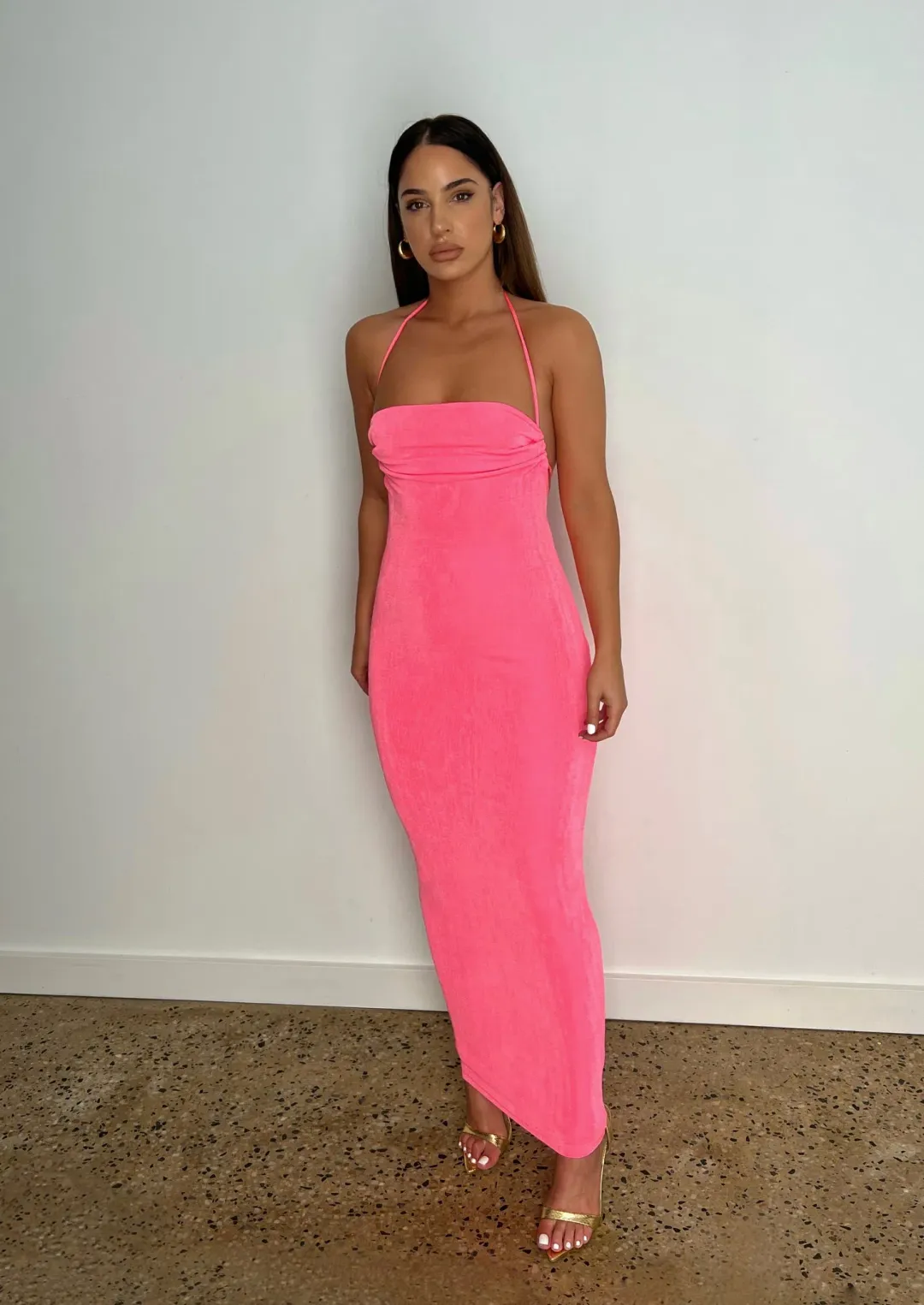 Mélani the Label Ciana Midi Dress Hot Pink Size XXS for rent on The Volte - main image