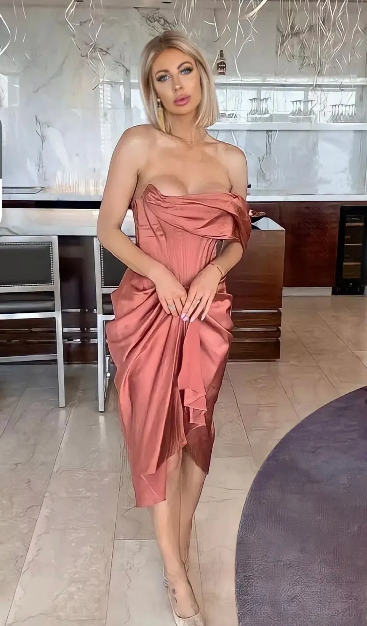 House of CB Janis Rouge Satin One-Shoulder Draped Midi Dress Pink Size 8 - Image 4