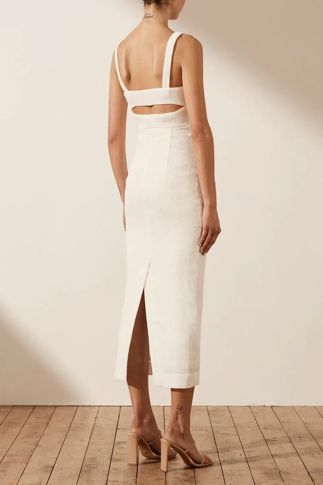 Shona Joy Simone Cross Over Midi Dress White Size 6 for rent on The Volte - main image