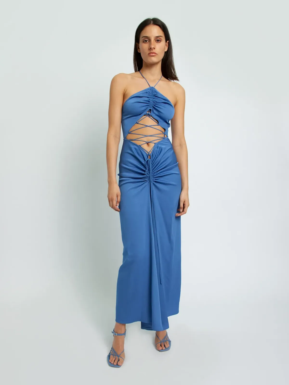 Christopher Esber Lattice Waist Tie Dress Blue Size 10 - Image 1