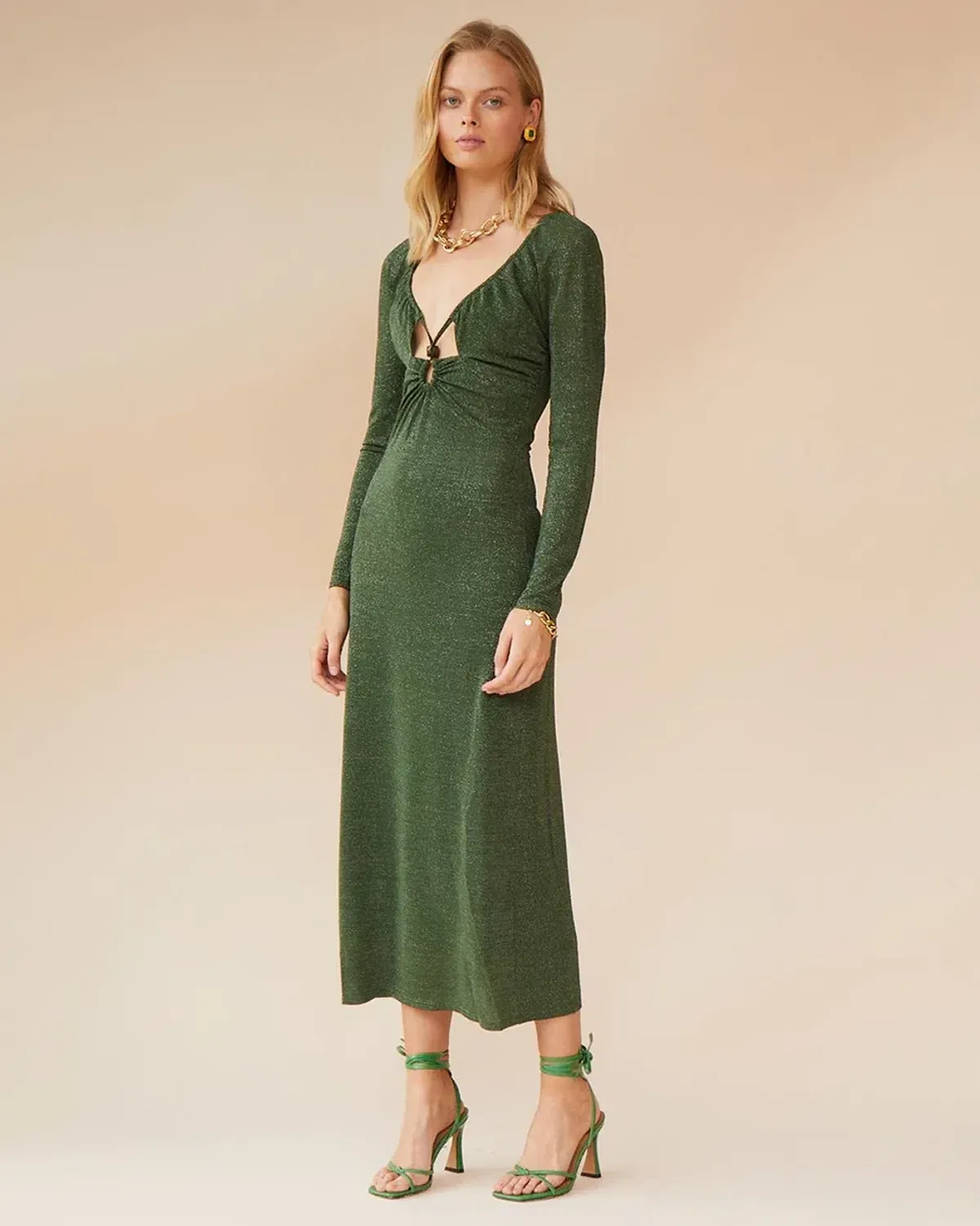 Suboo Asha Long Sleeve Keyhole Midi Dress Green Size 8 - Image 2