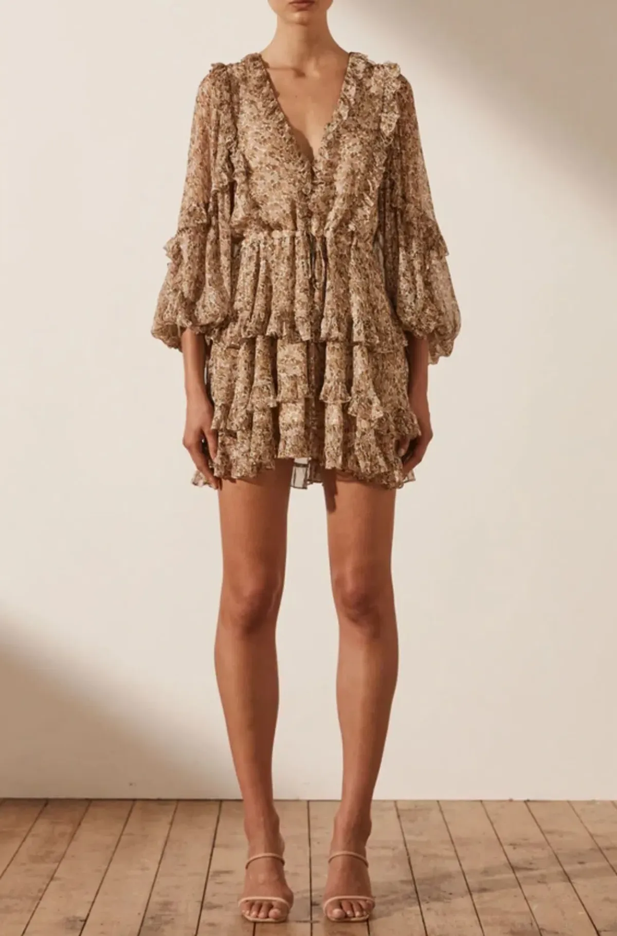 Shona Joy Ambar Balloon Sleeve Frill Mini Dress Print Size 12 - Image 3