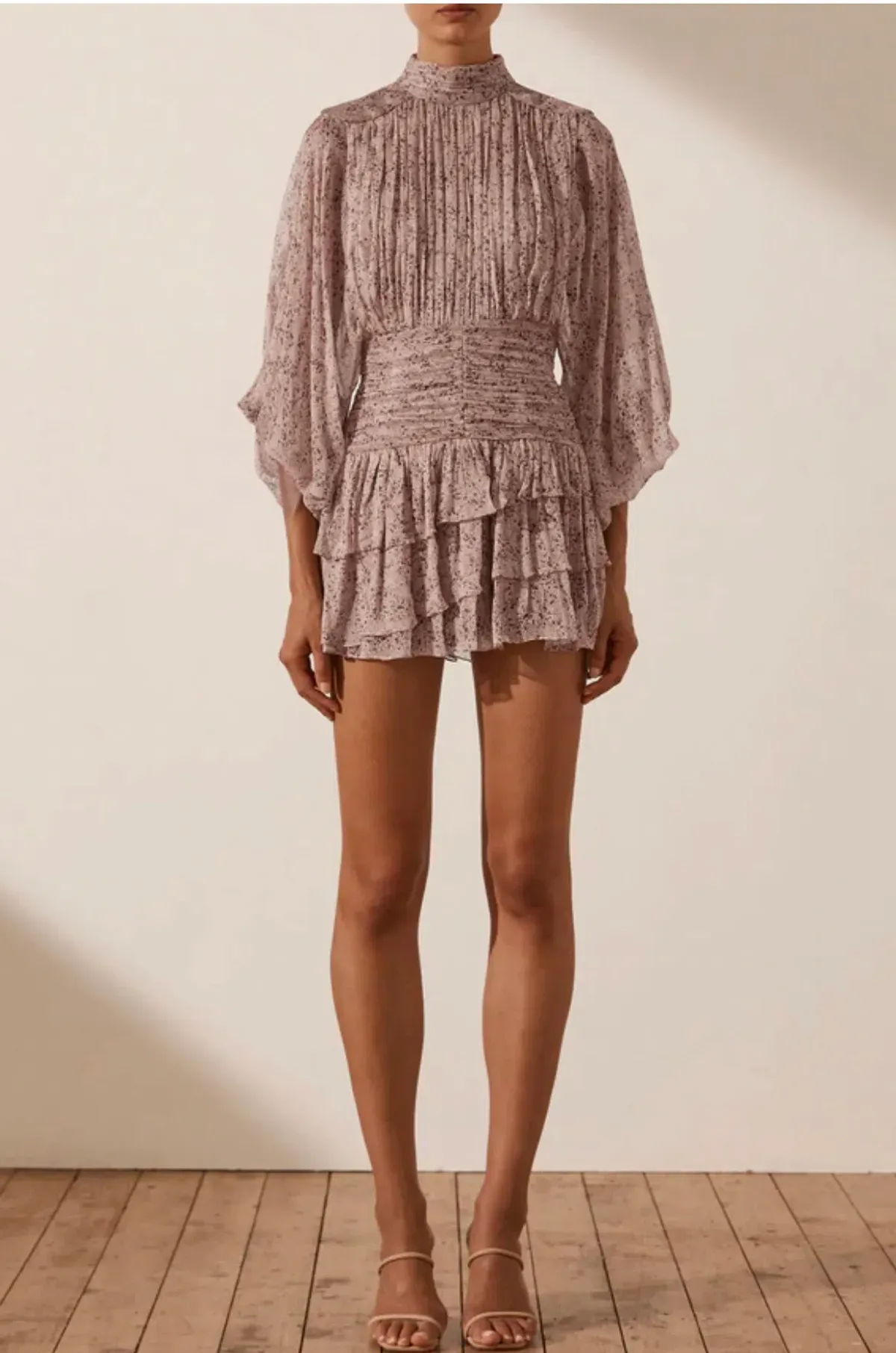 Shona Joy Paulette Long Sleeve Ruched Mini Dress Print Size 6 - Image 1